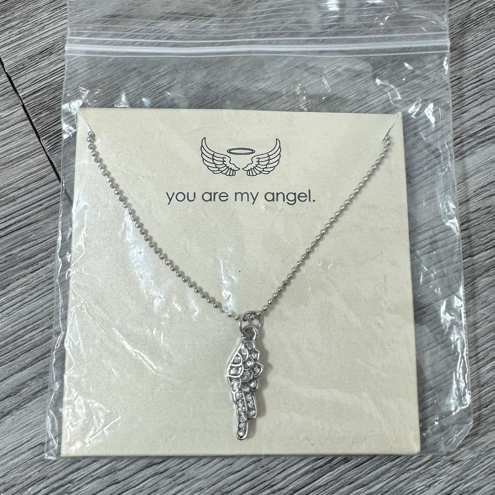 You Are My Angel Silver Tone Necklace Clear Rhinestone Angel Wing Charm Gift